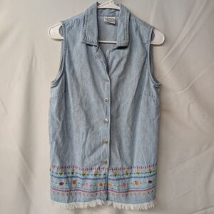Carolina Blues Vintage Embroidered Denim Vest Women's 14